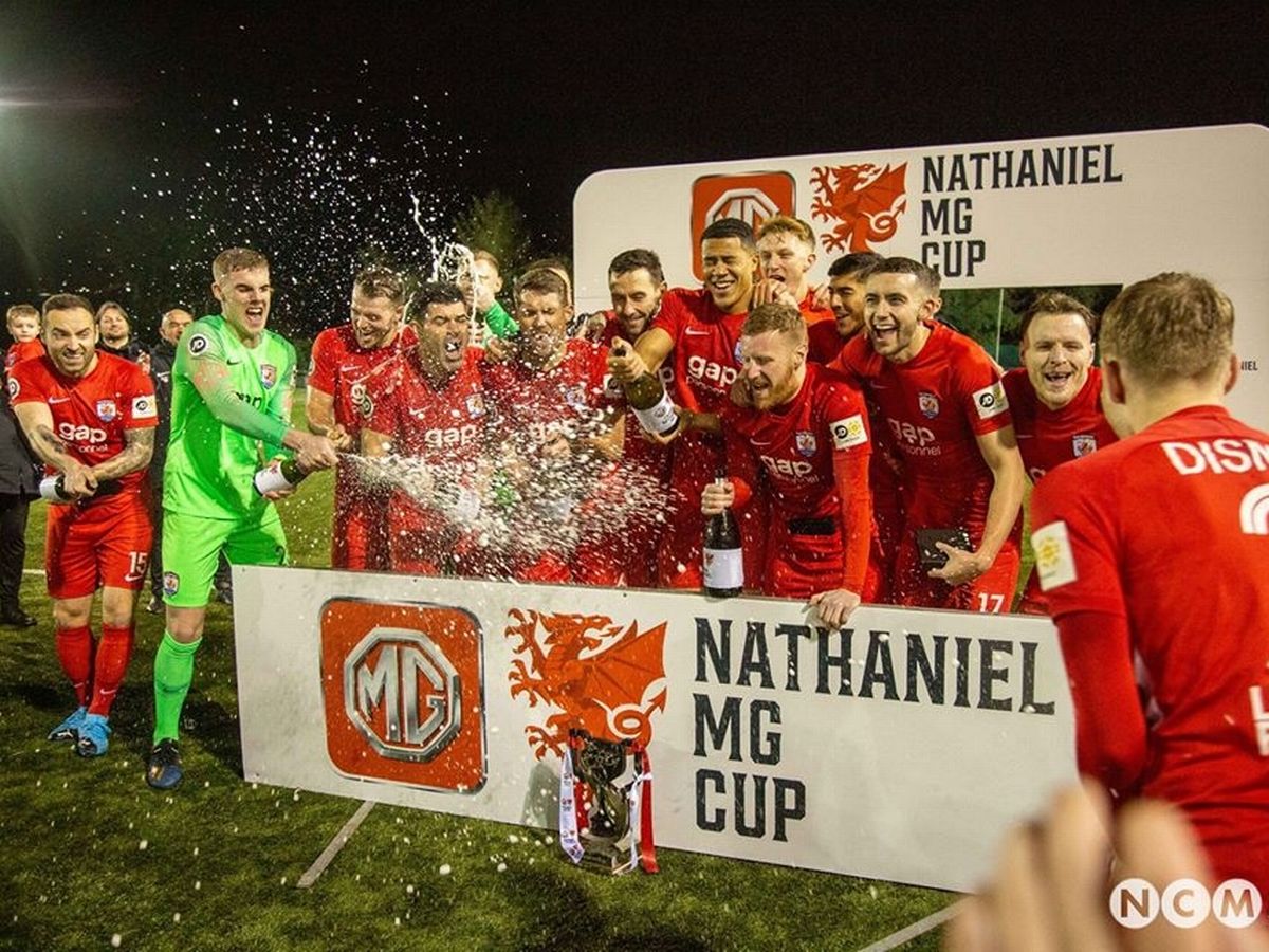 Connahs Quay Nomads celebrate their Nathaniel MG Cup victory